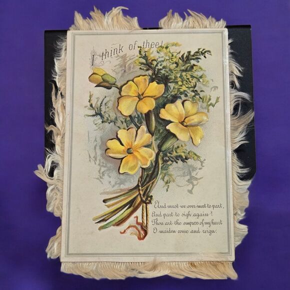 Victorian 2 Sided Novelty Card Fringed Embossed Romance Rose Buds Yellow Flowers - Picture 1 of 2